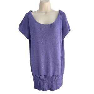 Vintage 80s Ann Wi Woman's Sz M Purple Short Sleeve Knit Sweater Top VTG